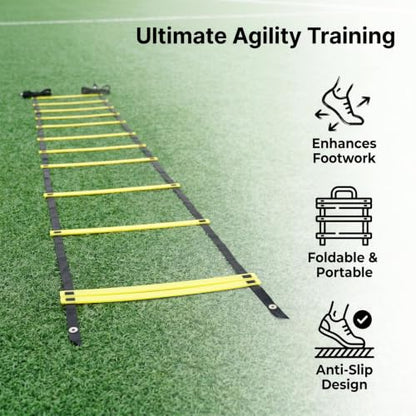 20ft Agility Ladder Training Ladder Speed | Speed Ladder for Soccer, 12 Adjustable Rungs, Durable, Carry Bag & Straps, Yellow, Footwork Training for Athletes - color: 2 Pack-Yellow