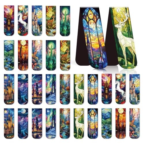 Fantasy Stained Glass Magnetic Bookmarks - Wxiben 30 Pcs Dark Romance Bookmarks Magnets for Reader Romantasy Inspired Book Mark Magnetic Page Clips Gift for Women Book Lovers Students Teacher Bookish - style: Fantasy Stained Glass