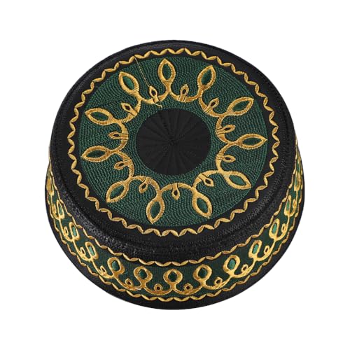 SIQITECHNO Men Muslim Prayer Kufi Hat Islamic Embroidery Beanie Skull Hat Eid Ramadan Mosque Saudi Arabian Prayer Headwear - color: 초록색.