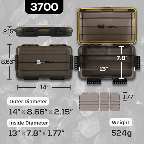 RUNCL Fishing Tackle Box, Waterproof Tray for Jigs Lures, Thicker Floating Tackle Utility Box with Adjustable Dividers, 3600/3700/Large 3700 Size - color: 2PCS 3700