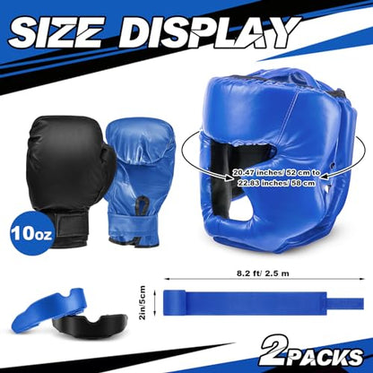 Kanayu 12 Pcs Kids Boxing Equipment Set for Beginners Ages 6-18 Years Including Boxing Helmet and Gloves Hand Wraps Sport Mouthguards Taekwondo Sparring Gear for Kids and Children - color: Blue, Black