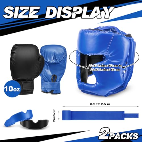 Kanayu 12 Pcs Kids Boxing Equipment Set for Beginners Ages 6-18 Years Including Boxing Helmet and Gloves Hand Wraps Sport Mouthguards Taekwondo Sparring Gear for Kids and Children - color: Blue, Black