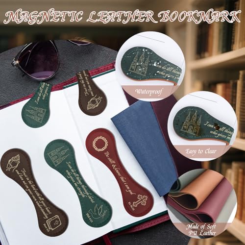 Bible Verse Magnetic Leather Bookmarks - Wxiben 3 Pcs Christian Inspirational Leather Bookmark Scripture Religious Book Mark Magnetic Page Clips for Women Men Book Lovers Students Teacher Reading Gift