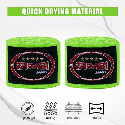FARABI Kids Boxing Hand Wraps 100 Inches Long Junior Hand Wraps Boxing Hand Wraps Muay Thai Hand Wraps MMA Boxing Hand Wraps Men Boxing Hand Wraps Kids Boxing Hand Wraps Inner Gloves - color: Neon Green