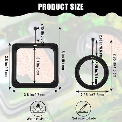 2PCS Small Fish Feeding Ring, Square and Round Mini Aquarium Feeder with Strong Suction Cup Floating Fish Feeder Ring for Betta Goldfish Guppy (Black) - color: Black