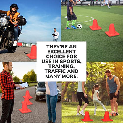 Koozam Sports 6 Pack Heavy Duty 6 Inch Sports Pro Training Cones - Won't Fly Away in Wind Or Crack for Football, Soccer, Parking, Construction, Safety & More