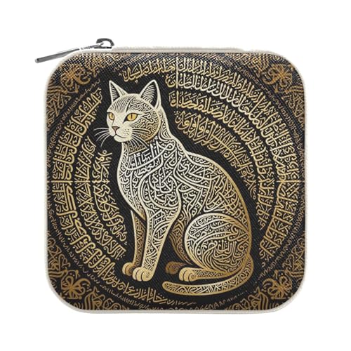 Arabic Calligraphy Cat Islamic Art jewelry storage box Travel Jewelery Organizer Portable for Women Ladies