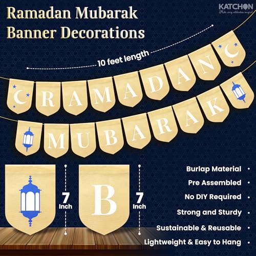 KatchOn, Ramadan Mubarak Banner - 10 Feet | Burlap Bunting Garland for Ramadan Decorations | Islamic Decorations for Home, Muslim Decor, Ramzan Decoration