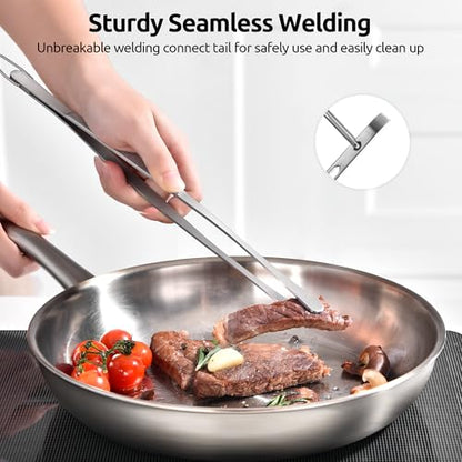U-Taste 12in Long Kitchen Cooking Tweezer: 18/8 Stainless Steel Food-Grade Metal Food Tong, Flexible Pinching, Seamless-Welding, Sturdy and Non-Slip for Serving, Grilling, Frying, Baking (Round Tip) - size: 12in (round tip)