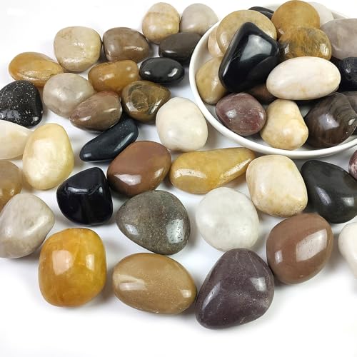 5LB High Polished Colorful River Rocks,1-2.2 Inch Mixed Color Pebbles for Garden Landscaping, Fish Tank, Decorative River Rocks, Vase Filling Colorful Pebbles, Outdoor Decorative River Rocks - size: 5LB, style: Mixed Color