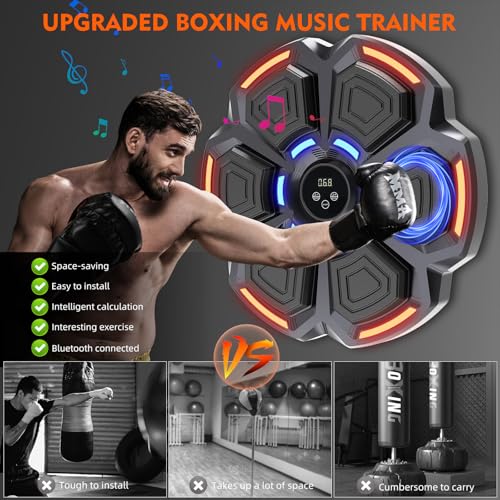 Music Boxing Punching Machine for Adults - 9 Modes & 9 Speeds, Bluetooth Music Punching Machine with Gloves, Electronic LED Boxing Training Equipment Wall Mounted,Home Indoor Workout Trainer Equipment