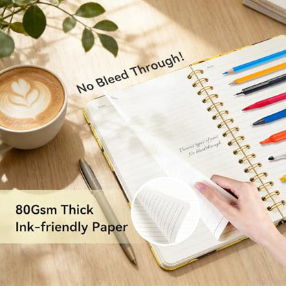 Lined Spiral Journal Notebook, A5 College Ruled Spiral Notebook for Women, Hardcover with Elegant Design for Work and Note-Taking, 5.5 * 8.25 inch, 160 Pages, Sunflower Cat - color: Sunflower