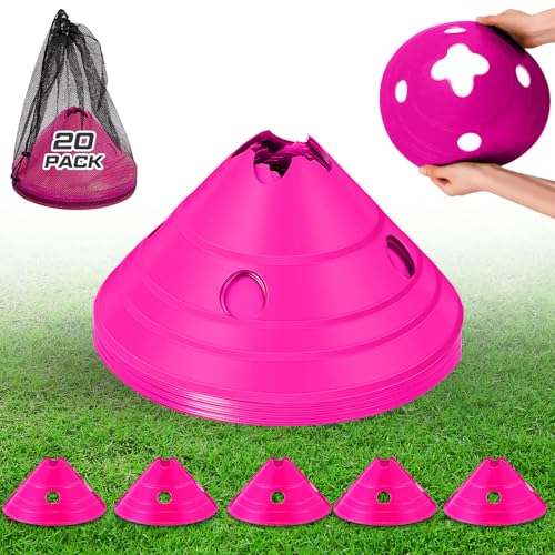 Jumbo Disc Cones Jumbo Soccer Cones with Mesh Bag Giant Large Agility for Soccer Training Adult Sports - color: Rose Red