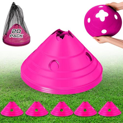 Jumbo Disc Cones Jumbo Soccer Cones with Mesh Bag Giant Large Agility for Soccer Training Adult Sports - color: Rose Red