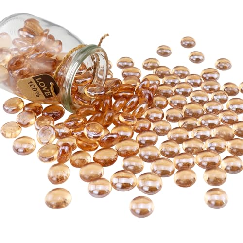0.96LB Glass Beads Vase Filler Aquarium Gravel Decor Flat Glass Marbles Gems Pebbles Fish Tank Rocks Home Decorative Art Craft - Champagne - color: Champagne, size: 0.96LB