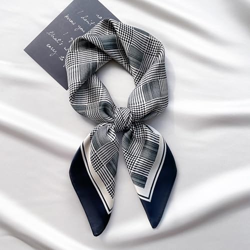 Sumolux Head Hair Scarf for Women Like Satin Silk Scarf Bandana Hair Wrapping Night Large Square Scarves 27.5" - color: Black Plaid Stripes