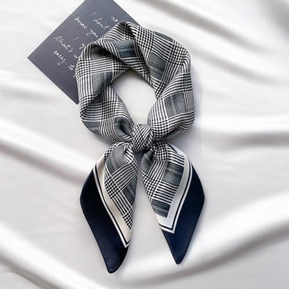 Sumolux Head Hair Scarf for Women Like Satin Silk Scarf Bandana Hair Wrapping Night Large Square Scarves 27.5" - color: Black Plaid Stripes