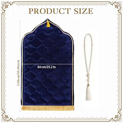 Muslim Prayer Rug with Tasbih Prayer Beads, Extra Thick Padded Non-Slip Islamic Prayer Matt,Turkish Praying Carpet Ottoman Blankets Ramadan Gift for Ramadan, Eid, Hajj, Travel, Pray（Gray Purple） - color: Gray Purple