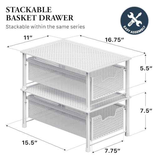 Simple Houseware Stackable Cabinet Basket Drawer Organizer, White - color: White, size: 1-Tier