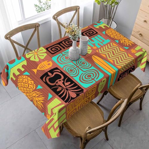 Tiki African Rectangle Tablecloth 60x84 Inch Exotic Geometric Pineapples Fishes Characters Decorations for Kitchen Home Dinner Party Picnic Table Cloths for Outdoors - color: Tiki African