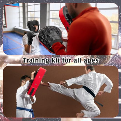 Gemscream 10 in 1 Taekwondo Kick Pad Boxing Training Equipment Set, Focus Pads Boxing Gloves Safety Head Guard Wrist Bands for Kickboxing, Karate, Muay Thai, MMA Training - color: Black