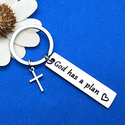 Dabihu Christian Gift Keychain Religious Gift Bible Verse Keyring Baptism Christmas Easter Birthday First Communion Gift - color: God Has a Plan Silver Keychain