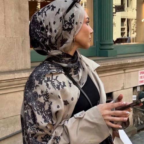 Hijab Scarf for Women Fashion Printed Modal Hijab Head Wrap Scarves Lightweight Long Scarf Shawls - color: Flower Lace Print