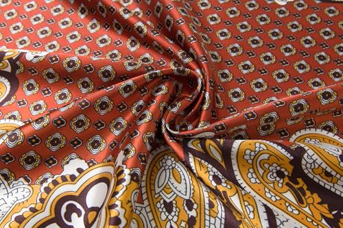 Silk-Feel 35x35 Satin Hair Scarf | Multi-Way Head Wrap for Sleep, Style & Hijab | Gift-Ready Fashion Scarf for Women - color: Orange-totem