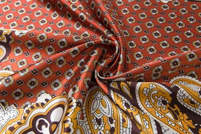 Silk-Feel 35x35 Satin Hair Scarf | Multi-Way Head Wrap for Sleep, Style & Hijab | Gift-Ready Fashion Scarf for Women - color: Orange-totem