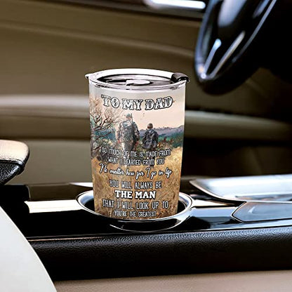WAZONE Deer Hunting Tumbler Cup With Lid To My Dad Hunting Partners For Life Travel Mug Stainless Steel Vacuum Insulated 20oz Gifts For Deer Hunters Father Dads From Son Daughter - color: Hunting