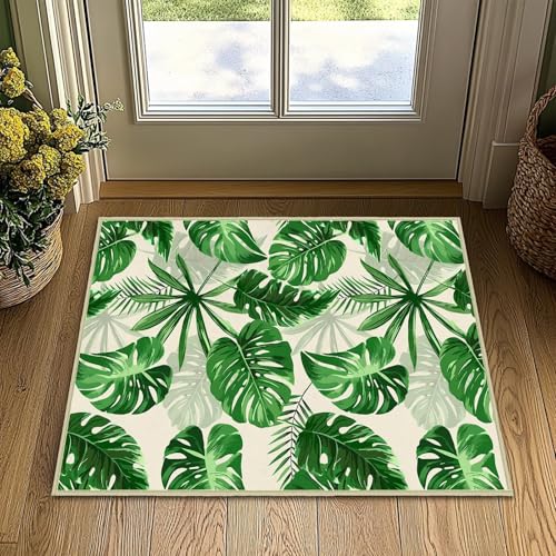 Sage Green Leave Area Rug Washable Entry Rug 2x3 Kitchen Rugs for Entryway,Botanical Print Rugs Non-Slip Indoor Entrance Door Mat,Plant Leaf Printed Throw Carpet Small Area Carpets for Front Door - size: 2'x3'