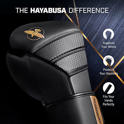 Hayabusa T3 Boxing Gloves - Sparring | Sparring Gloves, Muay Thai Gloves, Kickboxing Gloves, Heavy Bag Gloves, Boxing Gloves for Men and Women, Boxing Gloves - color: Black/Gold, size: 14oz
