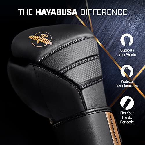 Hayabusa T3 Boxing Gloves - Sparring | Sparring Gloves, Muay Thai Gloves, Kickboxing Gloves, Heavy Bag Gloves, Boxing Gloves for Men and Women, Boxing Gloves - color: Black/Gold, size: 18oz