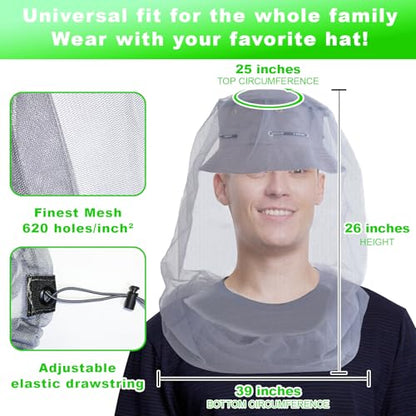 South to East Premium Mosquito Head Net for Insect 2 Pack, Ultra Large & Long, Extra Fine Holes, Fly & Bug Protection Gear for Camping, Hiking, Fishing, Gardening, Safari, Fit All Hats, Light Grey - color: Light Grey