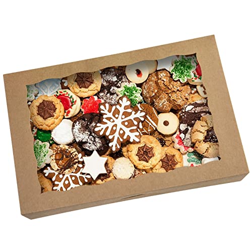 8-Pack Brown Pastry Box12x8x2.5inch,Large Bakery Cookie Box for Donuts,Muffins with Window Lid - Auto-Pop up Paper Box Doughnut Cardboard Chocolate Strawberries Treat Boxes,Pack of 8