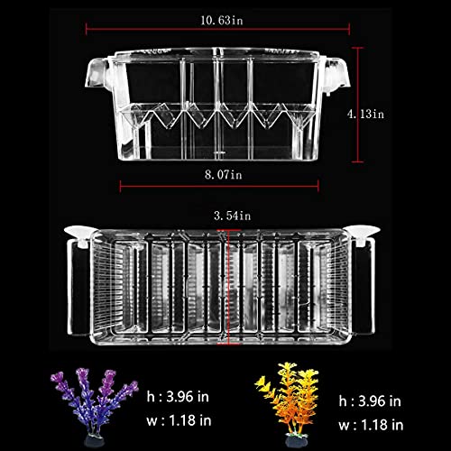 Tfwadmx Fish Breeding Box, 3 Rooms HD Aquarium Breeder Box with Suction Cups Hatchery Acrylic Fish Incubator Isolation with Artificial Plant for Guppy Hatchery - size: 3 Rooms