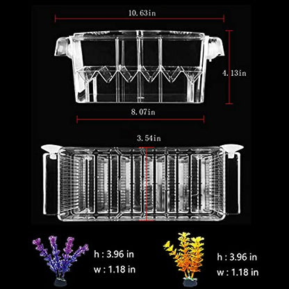 Tfwadmx Fish Breeding Box, 3 Rooms HD Aquarium Breeder Box with Suction Cups Hatchery Acrylic Fish Incubator Isolation with Artificial Plant for Guppy Hatchery - size: 3 Rooms