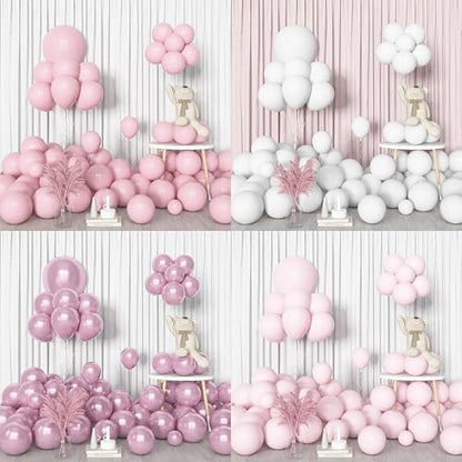 Amandir 153피스 핑크 화이트 풍선 아치 가랜드 키트 다양한 사이즈 45.7cm(18인치), 30.5cm(12인치), 25.4cm(10인치), 12.7cm(5인치), 파스텔 라이트 라텍스 메탈릭 컨페티 핑크 풍선, 어머니의 날 샤워 웨딩 보우 코케트 생일 파티 장식 - color: 베이비 핑크