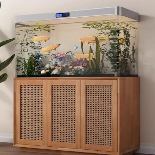 Fish Tank Stand, Featuring Cable Holes, Height 75cm/29.5in, Multifunctional Aquarium Base With Rattan Cabinet Doors And VintagePerfect For Living Rooms(150x60cm/59.1x23.6in) - size: 150x60cm/59.1x23.6in