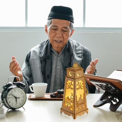 Eforcase Ramadan Lantern Hanging Decorations Wood Table Lamp Ramadan Kareem Tabletop Moon Palace Night Lights Ramadan Decorations Eid Mubarak Ornaments Tabletop Centerpiece Decor Decorative Lamp