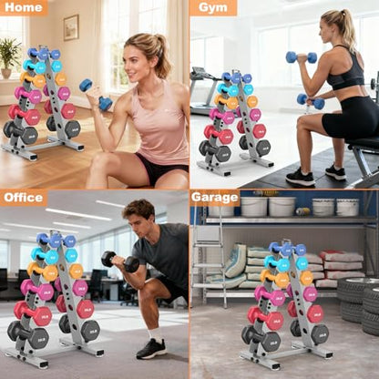 TomCare 6-Tier|5-Tier|4-Tier|2-Tier Dumbbell Rack Stand Only for Home Gym | Stable A-Frame, Fits 5–35 lb Dumbbells, Protective Padded Cradles, Adjustable Feet, Easy-Carry Handle (Stand Only) - color: Dark Gray, size: 6 Tier
