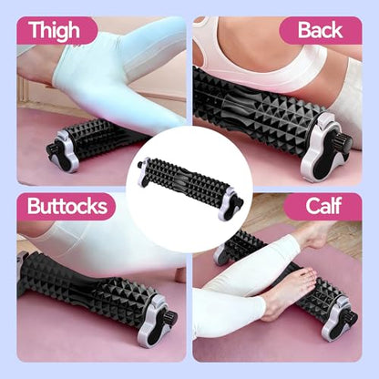 Foam Roller with Detachable Stand, 18” Deep Tissue Massage Roller | 3-Level Height Adjustable Support, Beginner-Friendly Design for Home Workout & Muscle Recovery - Black - color: Black