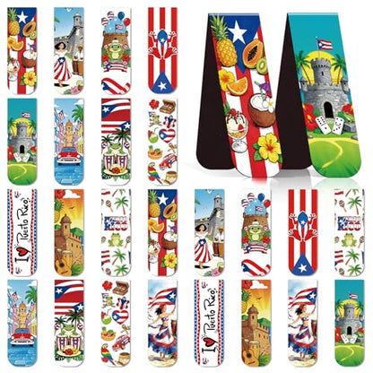 Wxiben Puerto Rico Magnetic Bookmarks - 48 Pcs Puerto Rican Travel Souvenirs Gifts Bookmark Flags Flower Frog Magnets Book Marks Page Clip Favors for Patriotic Latin American Spanish Party Supplies - style: Puerto Rico