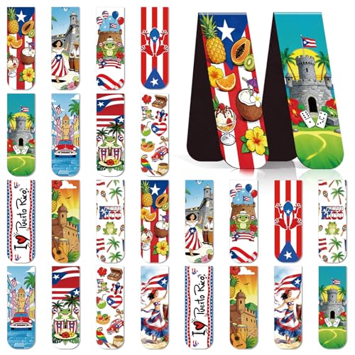 Wxiben Puerto Rico Magnetic Bookmarks - 48 Pcs Puerto Rican Travel Souvenirs Gifts Bookmark Flags Flower Frog Magnets Book Marks Page Clip Favors for Patriotic Latin American Spanish Party Supplies - style: Puerto Rico
