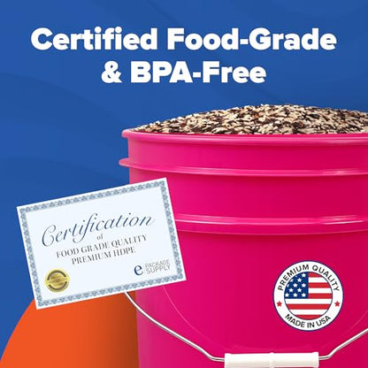 5 Gallon Bucket w/Lid, Food Grade BPA-Free, 1 Pack, Pink | Airtight Lid, Mallet and Lid Opener Included, Heavy-Duty 90 Mil HDPE Plastic, Food-Safe Durable Container, Made in USA - color: Pink, size: 1 Pack