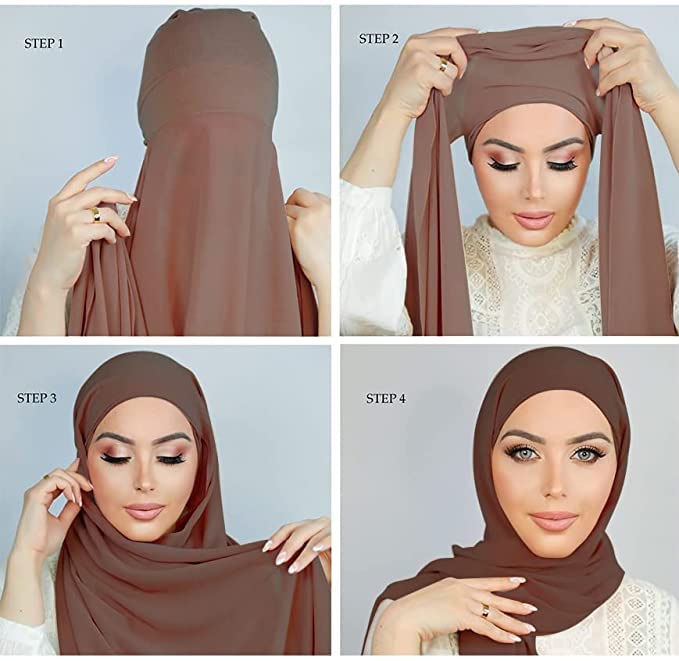 Yeieeo Instant Chiffon Hijab with Undercap (Tube or Bandage Cap), Breathable, no sweat buildup,Solid Chiffon Head Wraps - color: Khaki