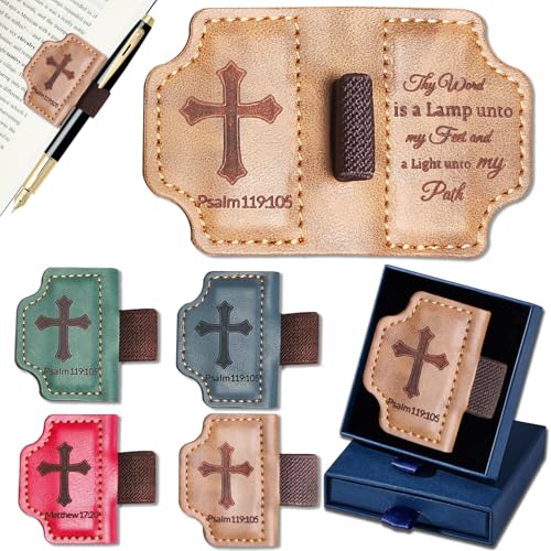 Bygone Mark Personalized Magnetic Leather Bookmark with Pen Holder,Inspirational Bible Verse Religious Bookmarks,Christian Book Lovers Reading Accessory for Men Women (Brown, Psalm 119:105) - color: Brown, size: Psalm 119:105