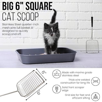 Sand Dipper Cat Poop Scooper & Chicken Poop Scooper - Rugged Big 6" Square Stainless Steel Long Handle for Home Kitty Litter Scoop & Farm Chicken Compatible Coop Scooper (Scoop) - size: 6 - Scoop