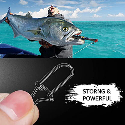 AMYSPORTS High Strength Fishing Snap Clip Duo Lock Snap Swivel Stainless Quick Change Fishing Snaps Solid Black Nickel 26lb-220lb - size: Size8（220lb）40pcs
