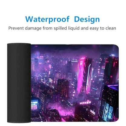 Neon City Gaming Mouse Pad Desk Pad Purple Cyberpunk Night Futuristic Mouse Pad Large Mousepad Extended Laptop Keyboard Mat Gaming Desk Pad Mouse Mat Office Computer Keyboard Laptop Home 31.5"x11.8" - color: Neon City, size: 31.5L x 11.8W inches